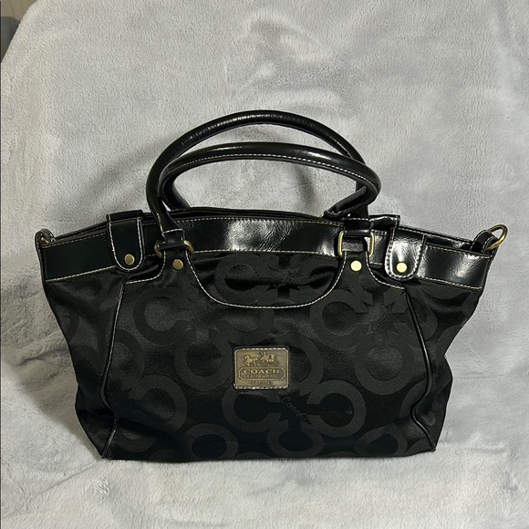 Coach Black Geometric Embossed Tote - Picture 1 of 9